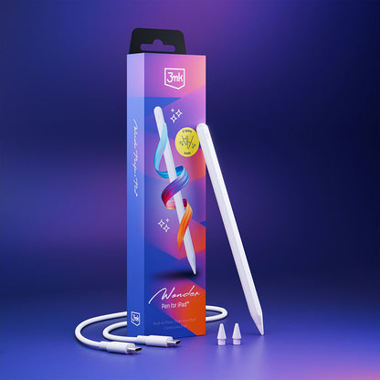 Touch Pen 3MK Wonder para Apple iPad, Versão Ativa, Branco