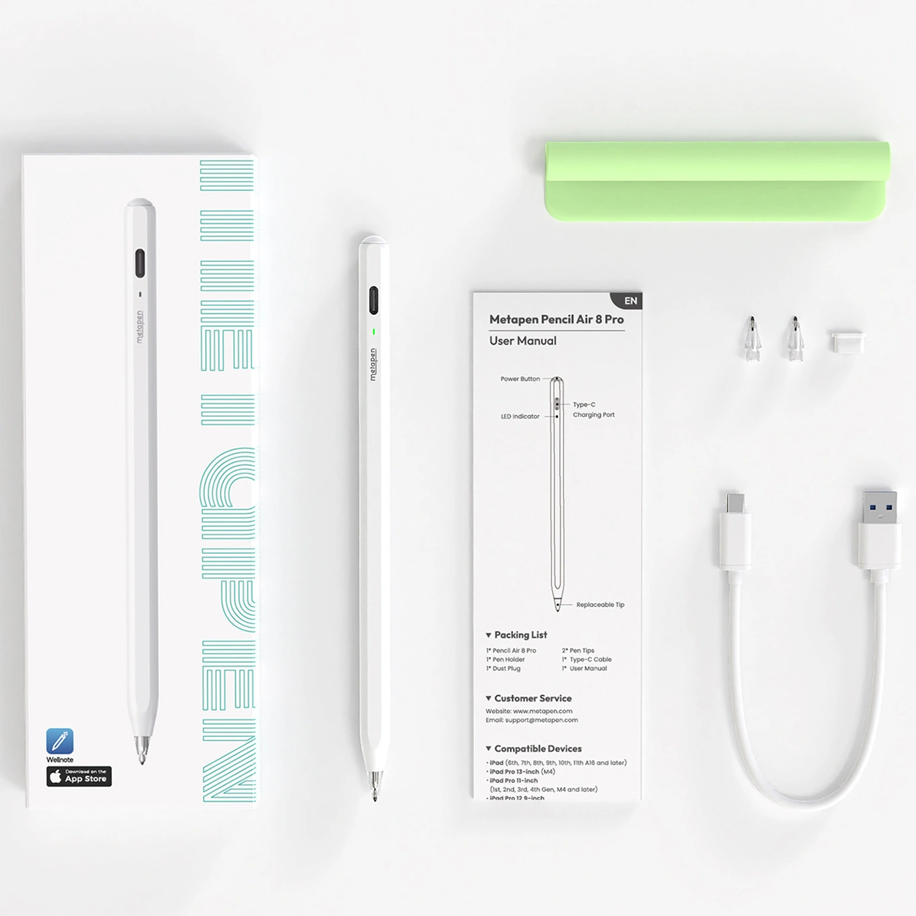 Caneta Touch Metapen Air8 Pro para Apple iPad, Versão Ativa, Branco ME-APP172