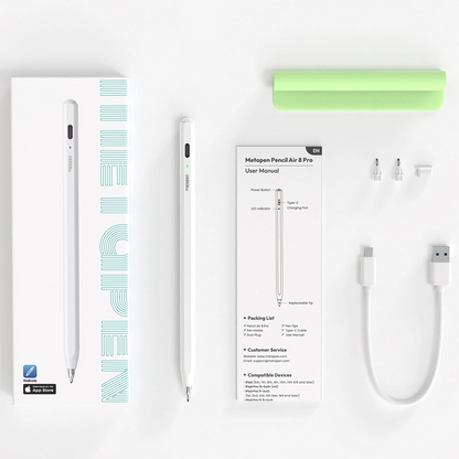 Caneta Touch Metapen Air8 Pro para Apple iPad, Versão Ativa, Branco ME-APP172