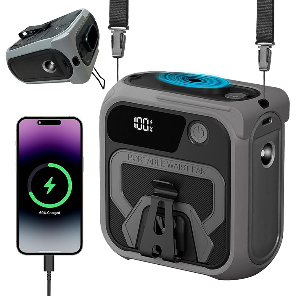 Ventilador Portátil Techsuit Z13 com bateria externa 10000mAh, Cinzento