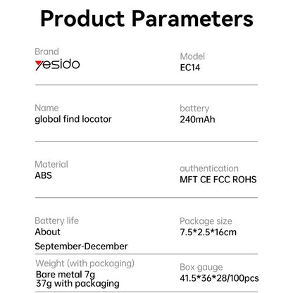 Yesido SmartTag EC14 para iOS Series, Branco